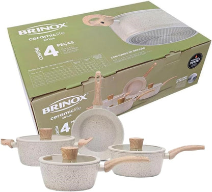 Conjunto de Panelas Ceramic 4 Peças com Fundo de Indução Antiaderente