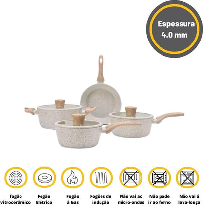 Conjunto de Panelas Ceramic 4 Peças com Fundo de Indução Antiaderente