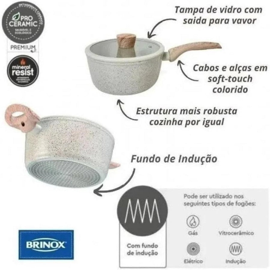 Conjunto de Panelas Ceramic 4 Peças com Fundo de Indução Antiaderente
